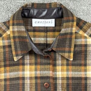 Emozioni Womens Plaid Car Coat Brown Olive Wool Blend Style Long Jacket Shacket